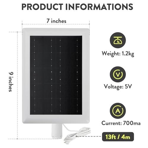 Solar Panel Charger for Ring Camera, 5W Solar Panel Compatible with Ring Stick