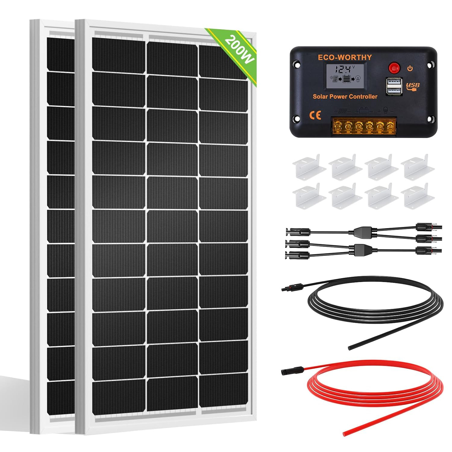 200 Watts 12 Volt/24 Volt Solar Panel Kit with High Efficiency Monocrystalline S