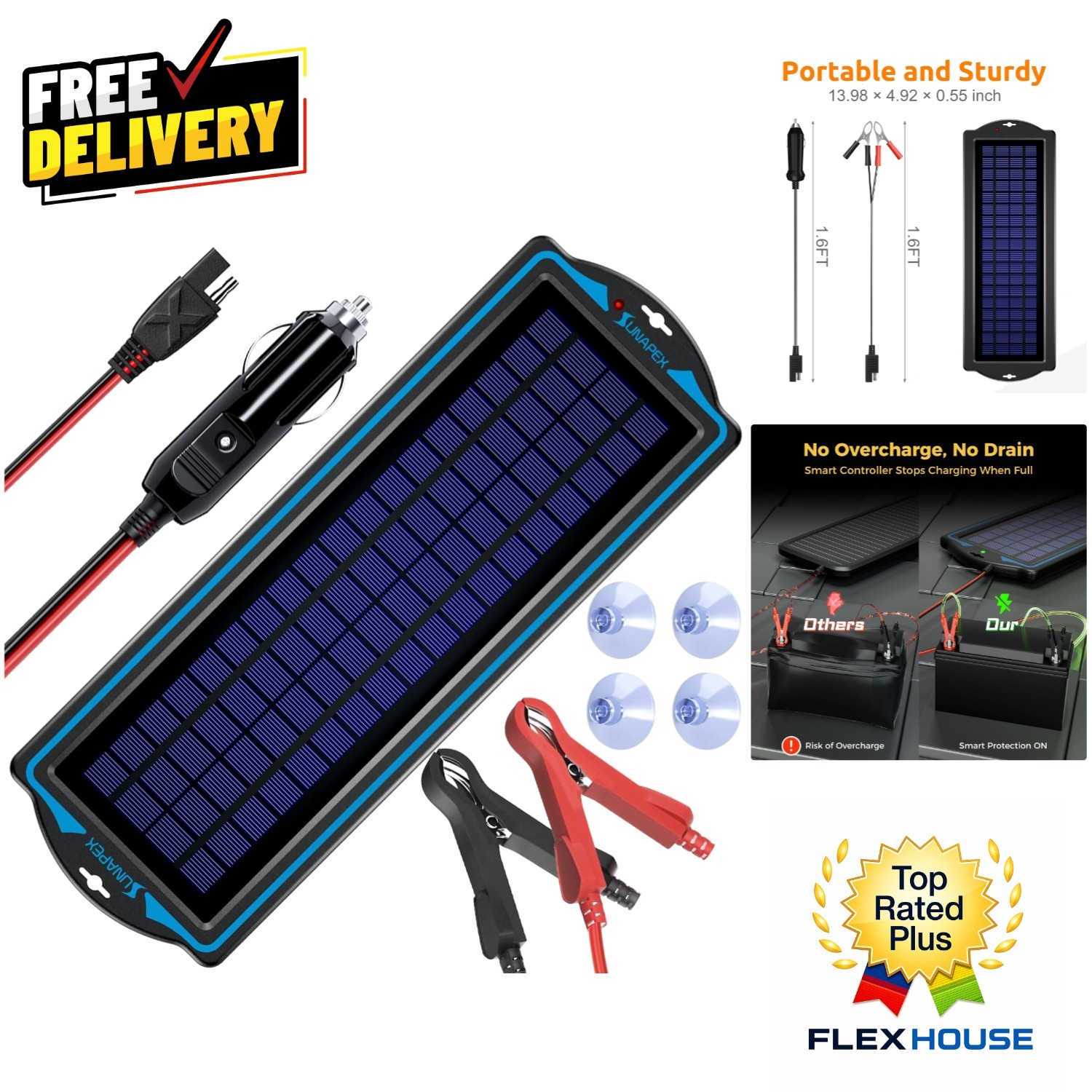 Portable 5W Solar Panel Kit with Built-in Controller for 12V Battery Maintenance