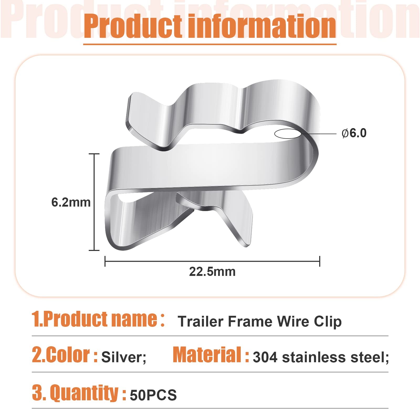 50 Pcs Trailer Frame Wire Clips Stainless Steel Metal Cable Clips 22.5 mm/ 0.89
