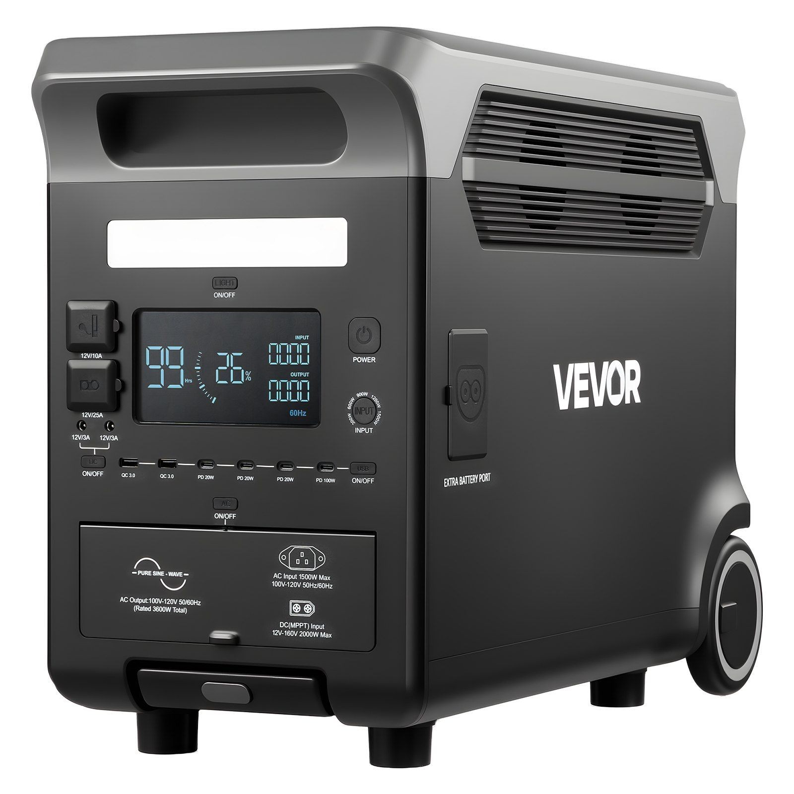3600W 3840Wh LiFePO4 Portable Power Station w/10 Ports & UPS