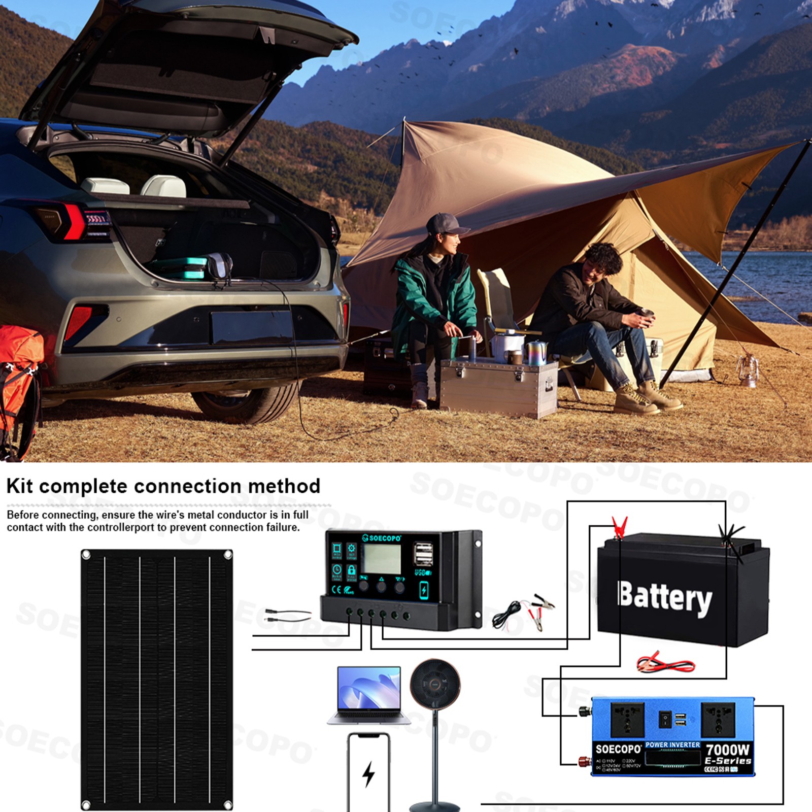 7000W Solar Power Supply 800W Panel 100A Controller 12V/24V DC to AC 110V/220V