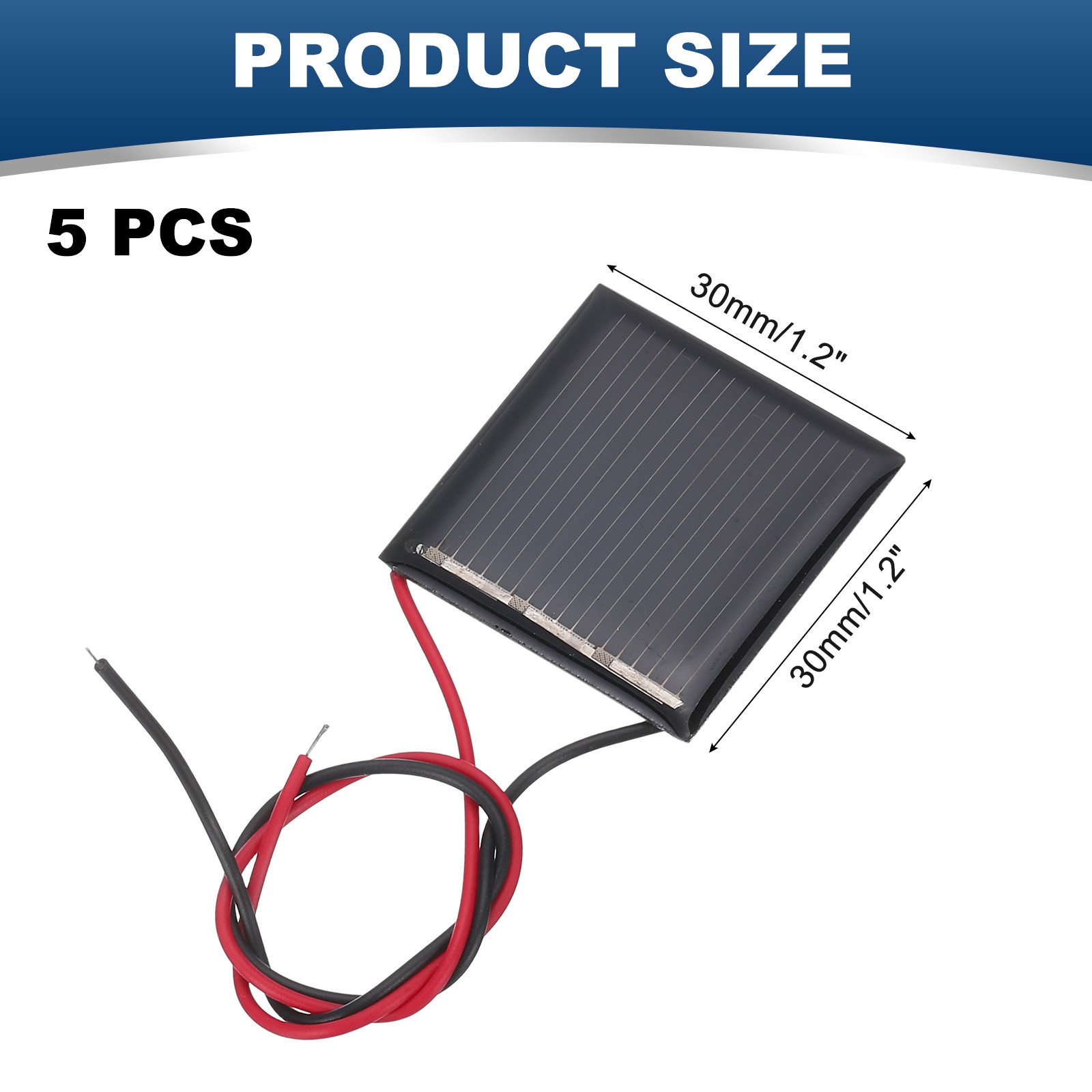 5 Pcs 1.5V 0.09W 60mA Mini Solar Panels with 2 Cable, 30mm x 30mm