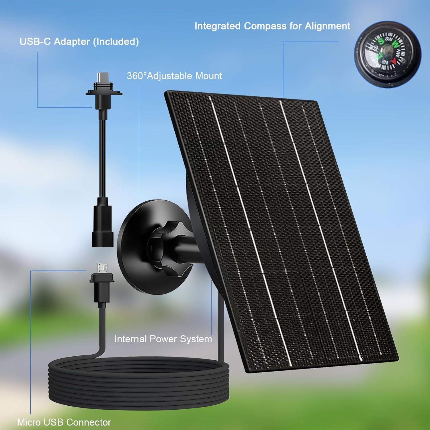 4W Solar Panel Blink Outdoor 4Th Gen/3Rd Gen/Xt/Xt2 Camera USB-C Micro USB Cable