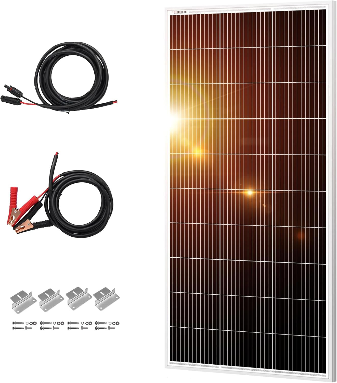 200W 18V Solar Panel Kit Monocrystalline with Aluminum Frame and MC4, Mounting B