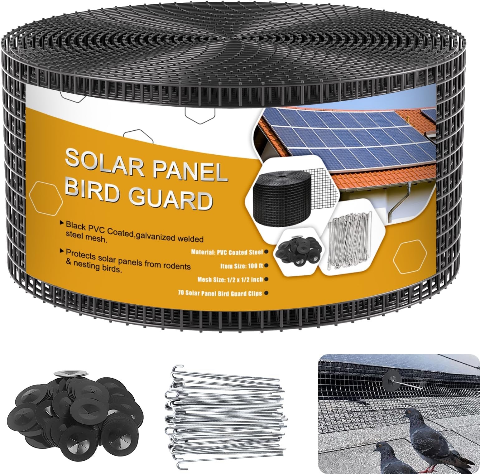 Solar Panel Bird Guard,6in x 100ft Critter Guard Roll Kit for Roof Protection…