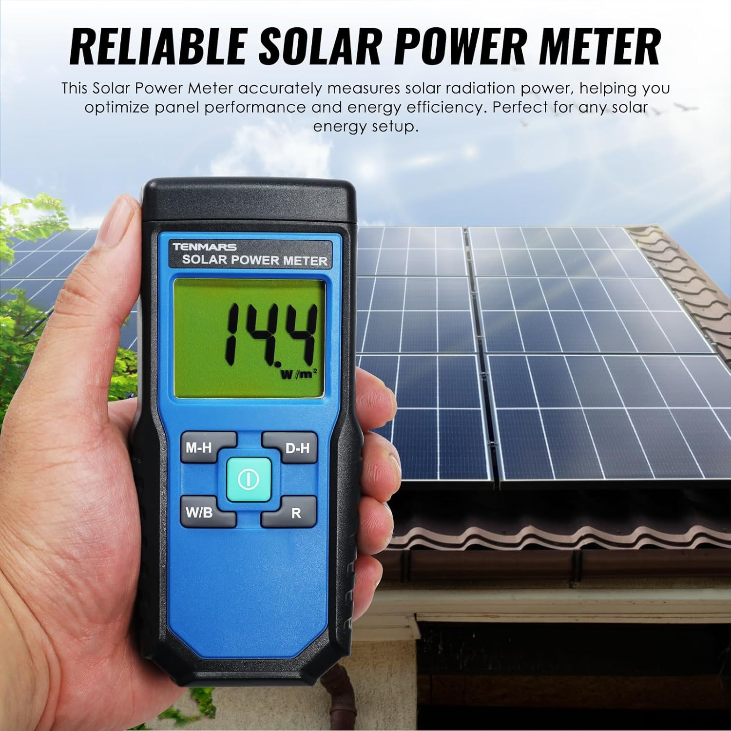 Solar Power Meter, Handheld Solar Irradiance Meter Solar Energy Meter, Digital S