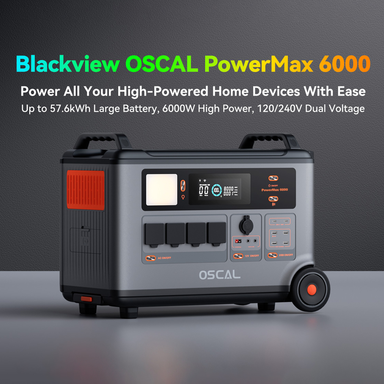OSCAL PowerMax 6000 Rugged Portable Power Station LiFePO4 Battery 14 Outlet N8G3