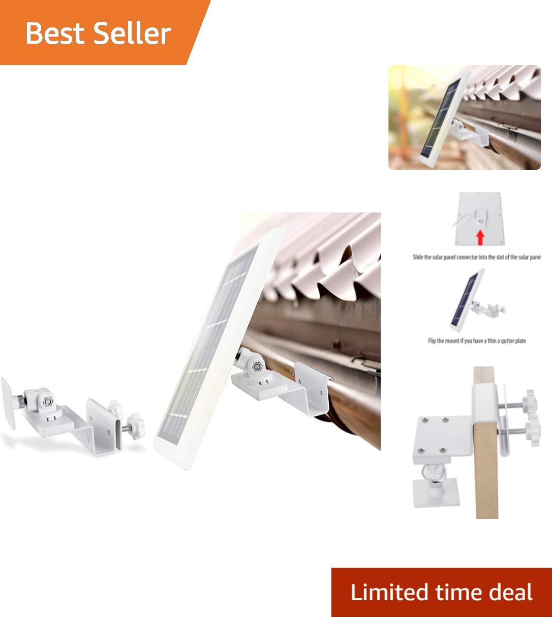 Durable Solar Panel Gutter Mount – 360° Adjustable for All Major Camera Brands