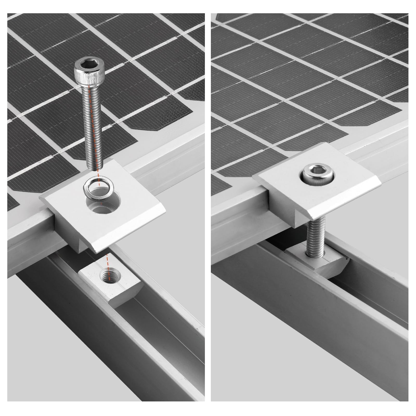 10pcs Solar Panels Centre Aluminium T-Shaped Mid Clamps 10 Screws M8 Panel