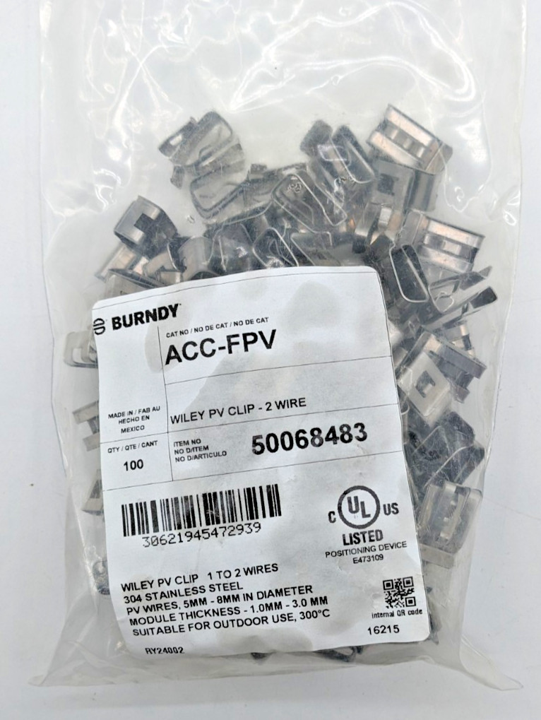 Bundy | wiley pv clip | 2 wire item | no 50068483 | QTY 100 | STAINLESS