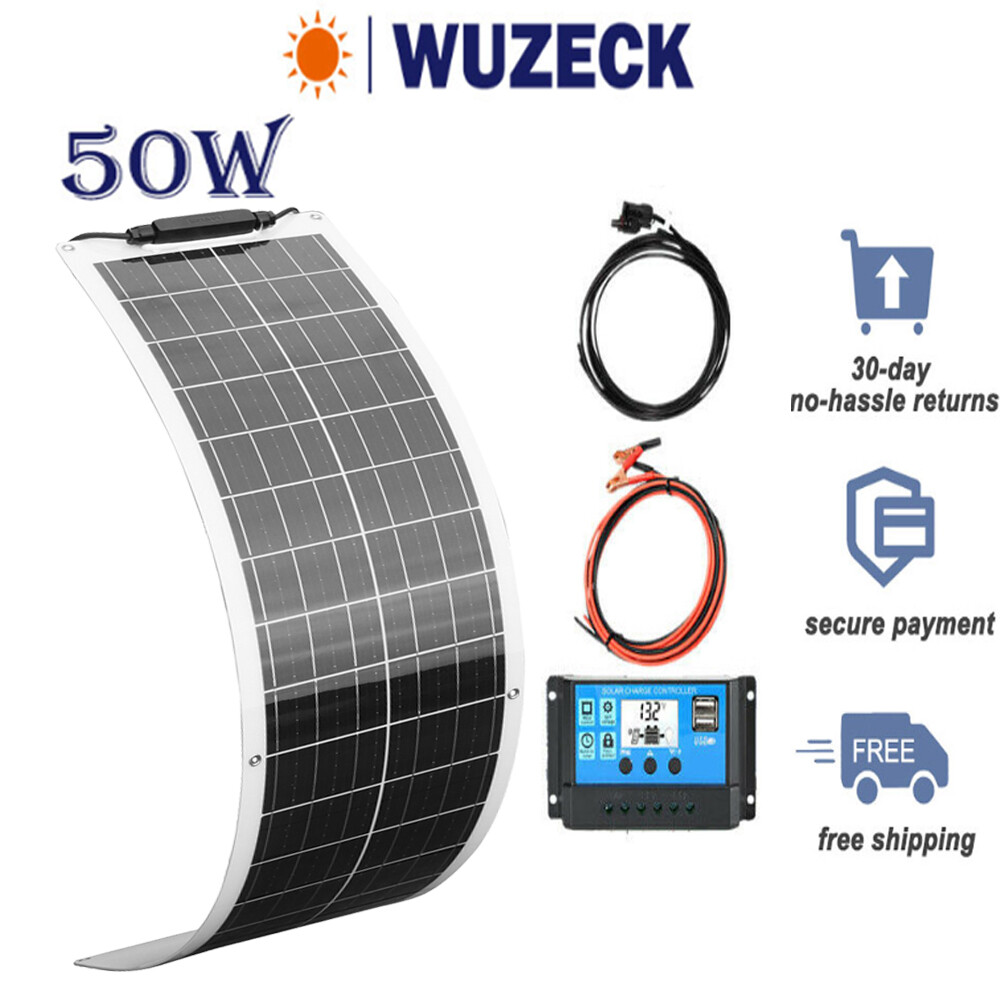 50w 12v Solar Panel Kit 50W Flexible Module Black 10A Charge Controller RV