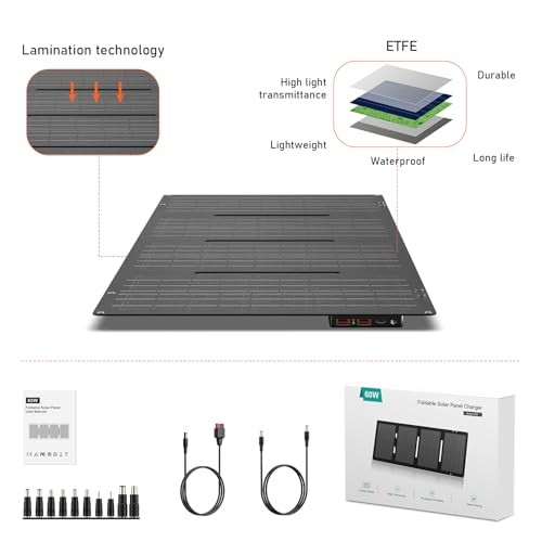 Portable Solar Panel Foldable Solar Charger with DC/USB C/USB A Output DC 60W