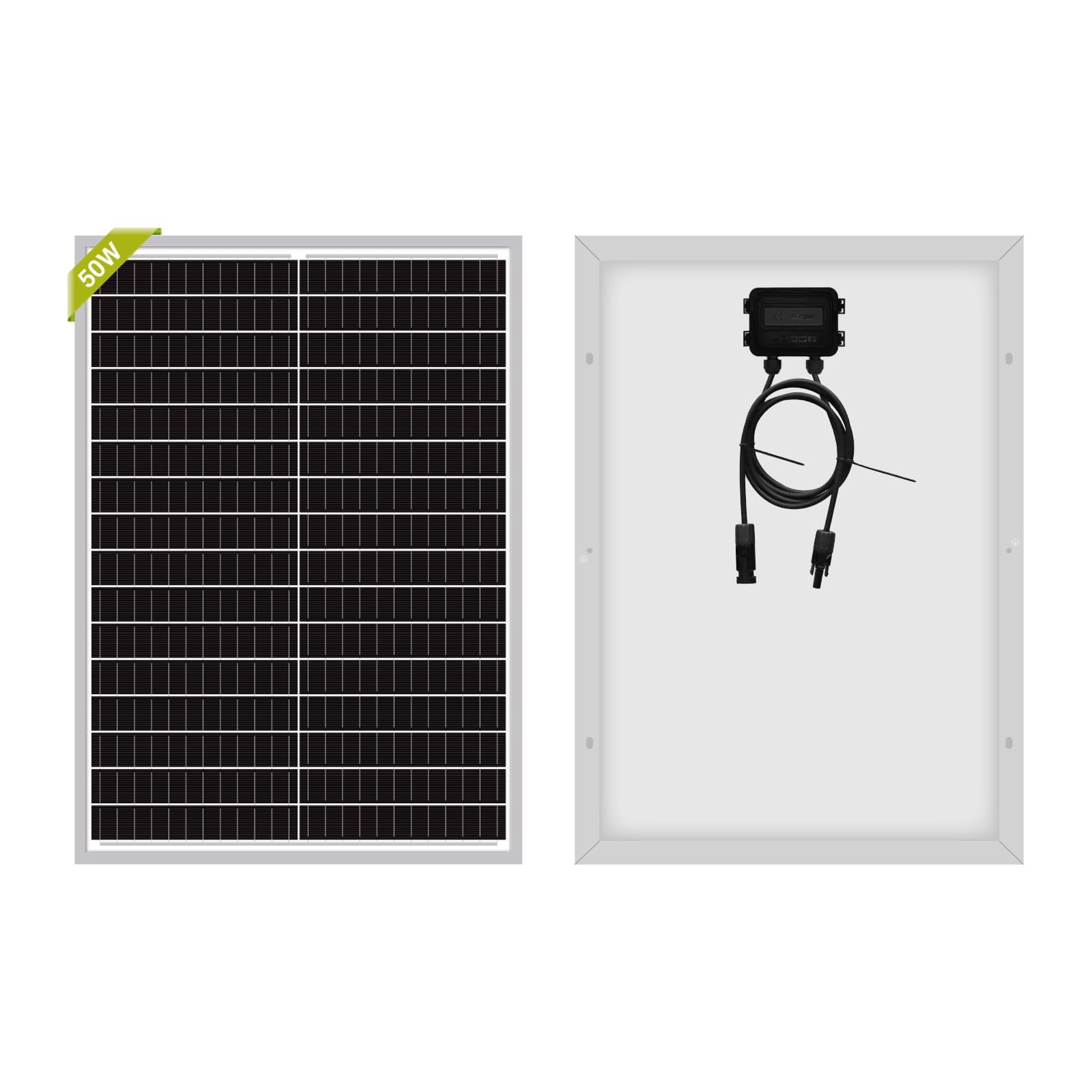 50W Mono Solar Panel 50 Watt Monocrystalline Module with 3ft Connectors for R…