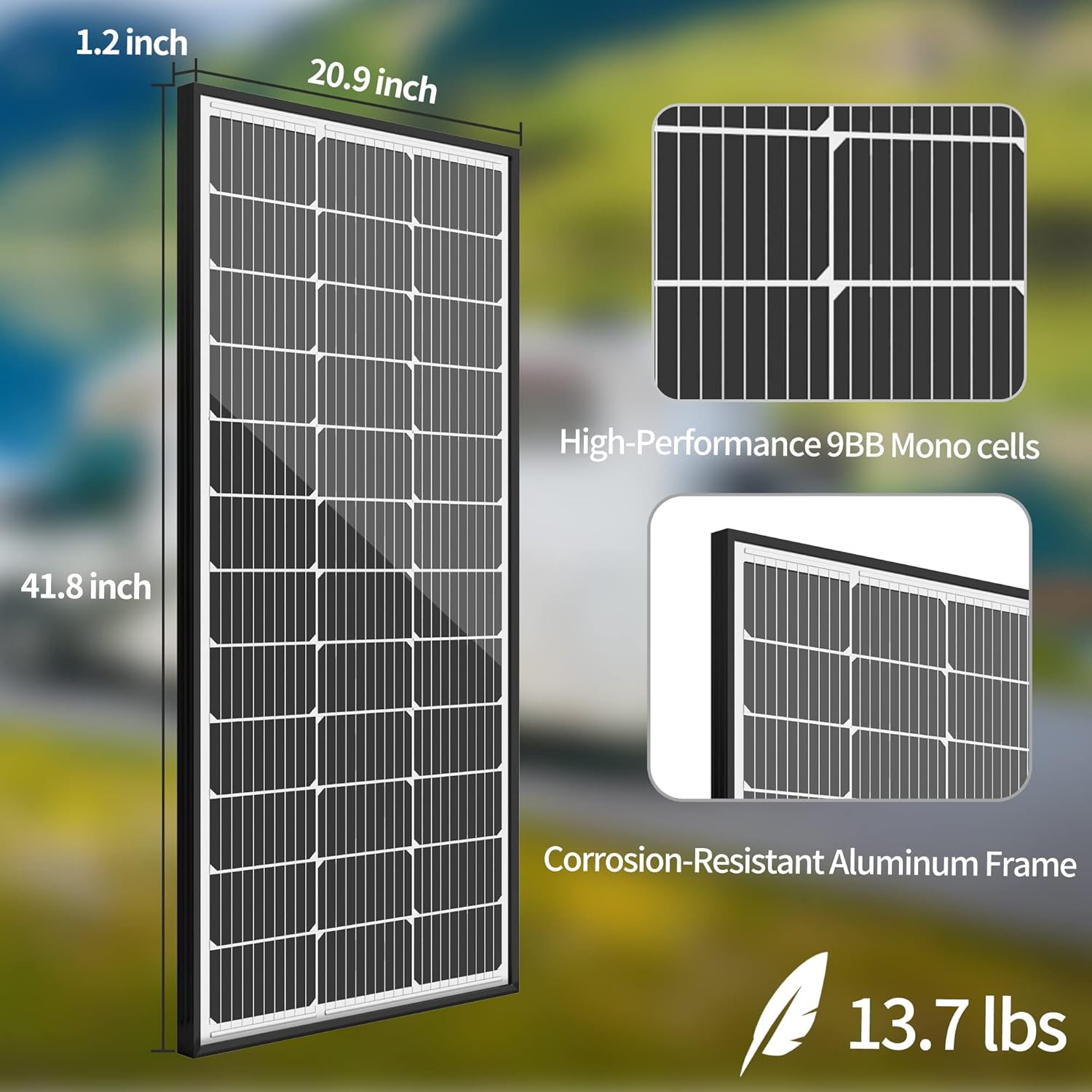 JJN 200 Watt Solar Panels, 10BB Monocrystalline 12V 2PCS 100W Solar Panel, 23% H