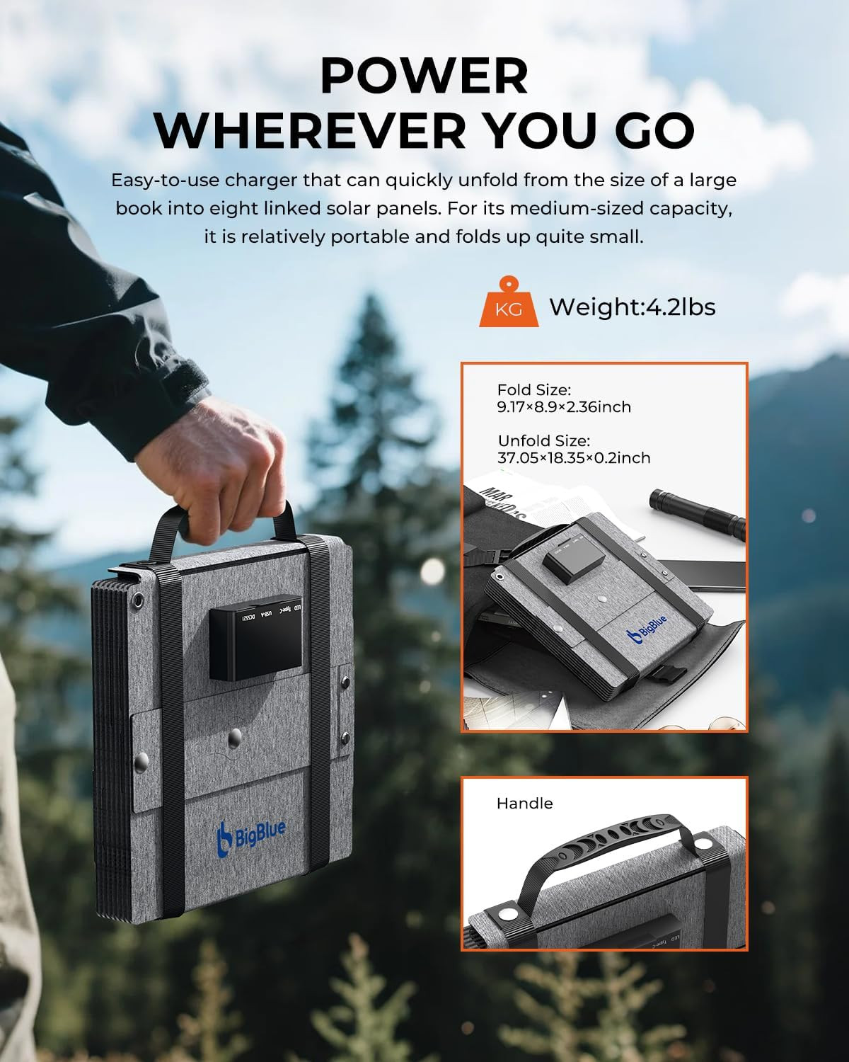 60W Portable Solar Panel Charger, USB-C, Waterproof, Foldable for Camping