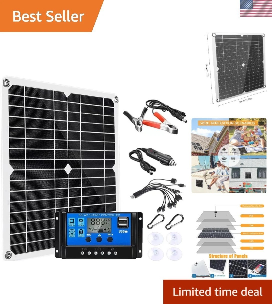 Versatile 200W Solar Panel Kit with LCD Display – Perfect for Outdoor Adventures