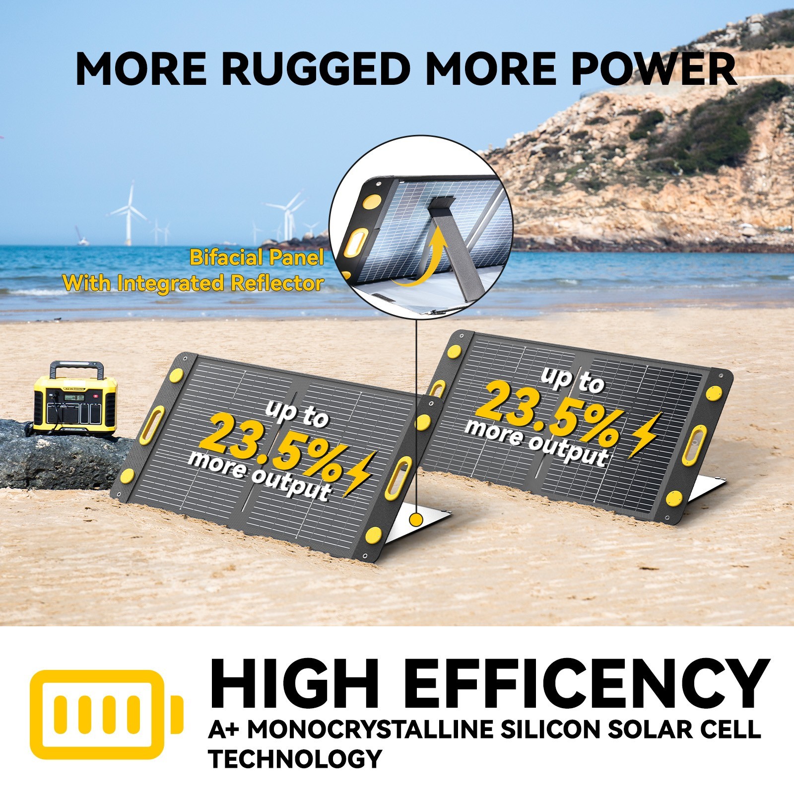 100W Bifacial Portable Solar Panel, Bend Resistant Foldable Solar Panel 100Watt