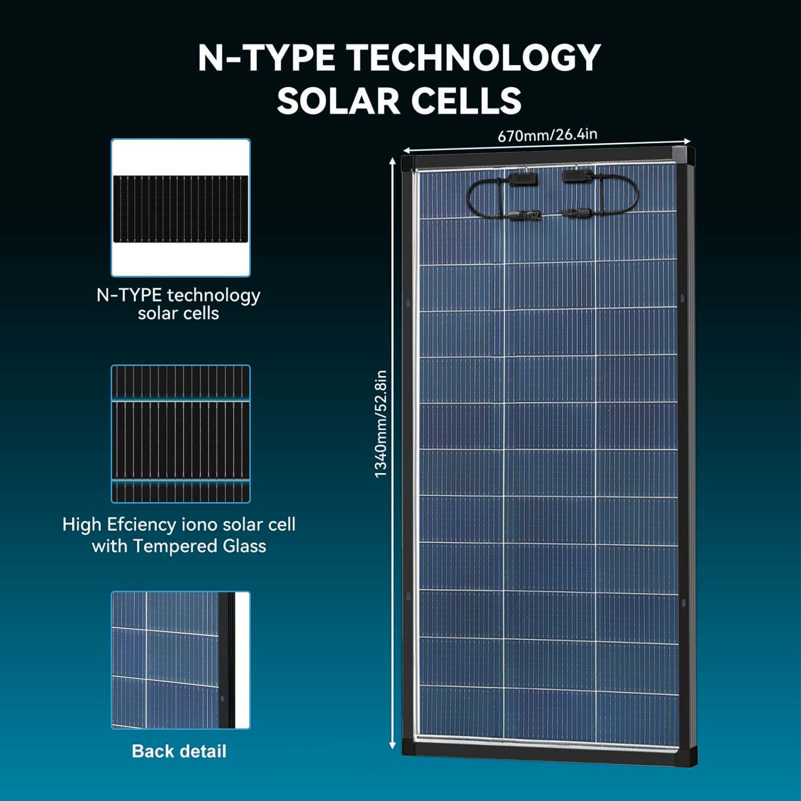 10Pack 200W N-Type Bifacial 18BB Solar Panel Mono Cell Off Grid Roof RV Home