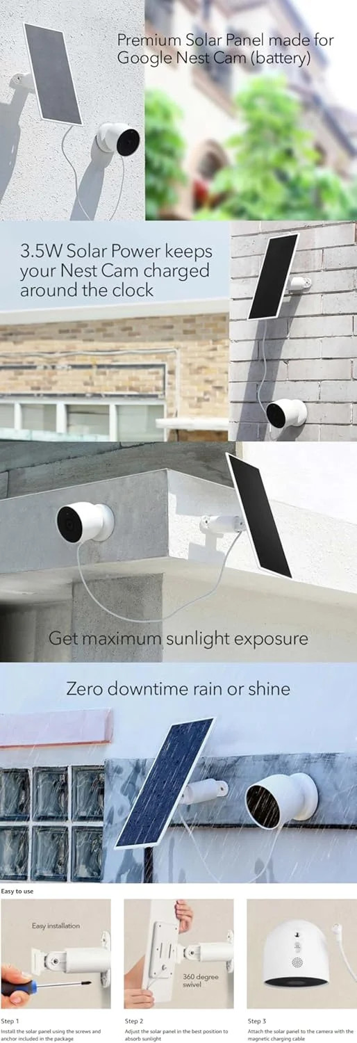 Wasserstein Premium Solar Panel, Solar Panel Charger for Google Nest Cam Outdoor