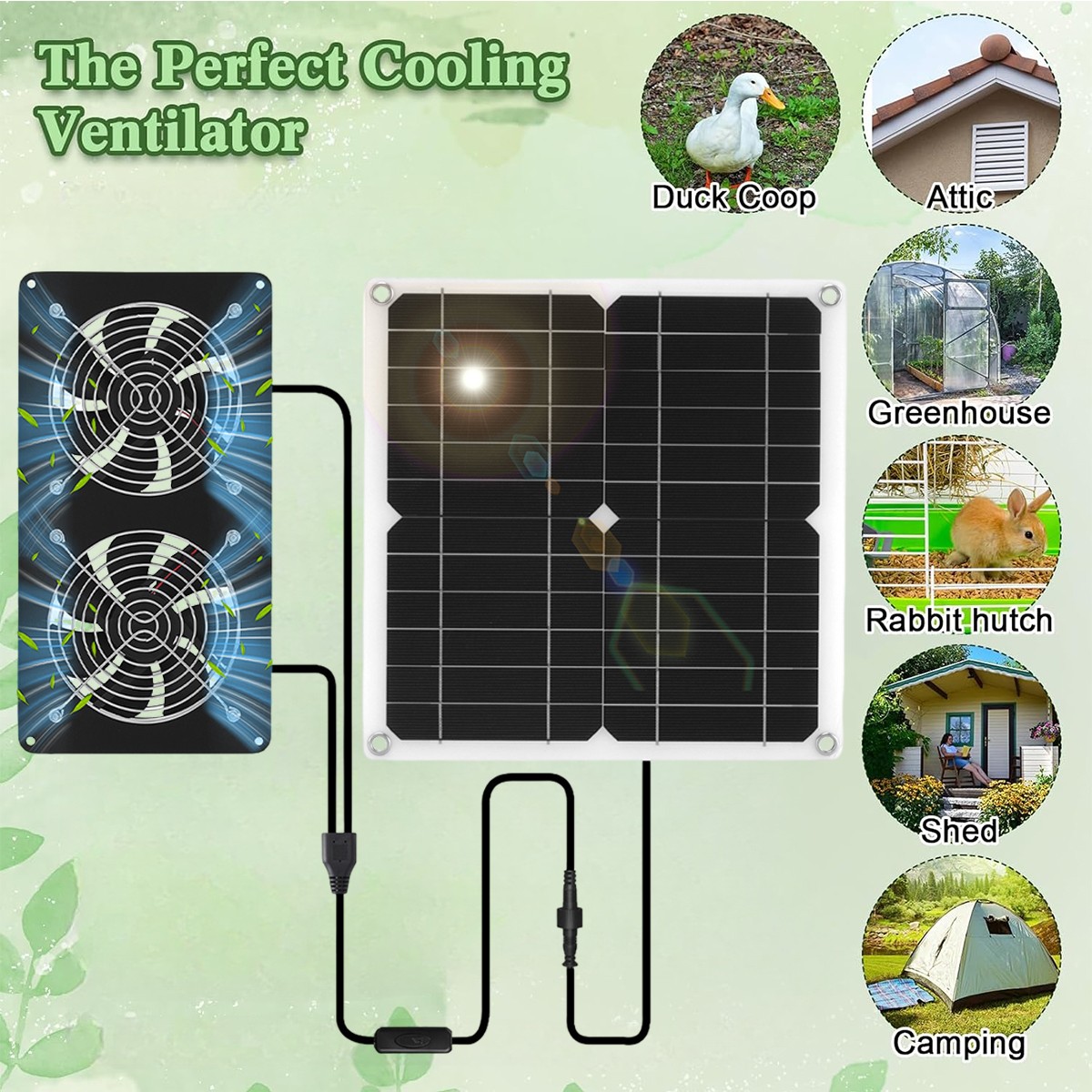 Waterproof 15W Solar Panel with 2 Fans Kit For Chicken Coops Sheds Pet Houses