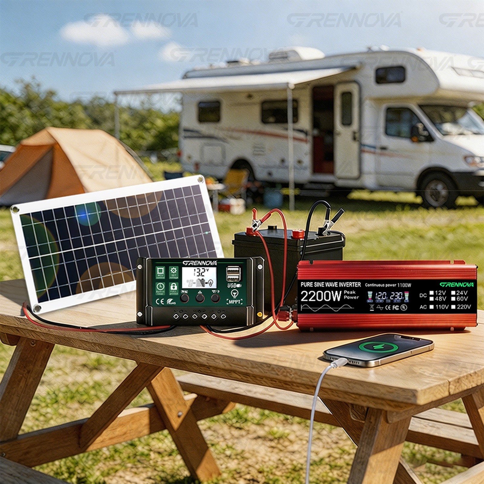 Grennova 2200W Pure Sine Off-Grid Solar Kit Dual Voltage DIY Home Backup Power