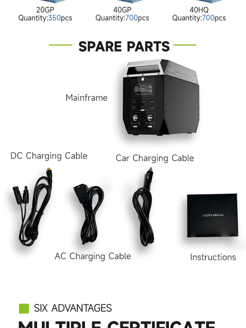 640000mAh 2000Wh 2000W LiFePO4 Battery 1200W/1000W Portable Power Station Genera