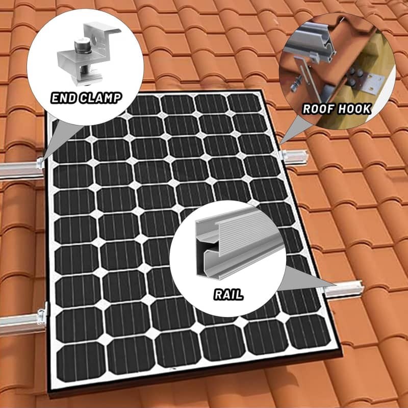 Solar Panel Mounting Rail Kit Roof Bracket Set for Tile Roof 1/2/4 Panels