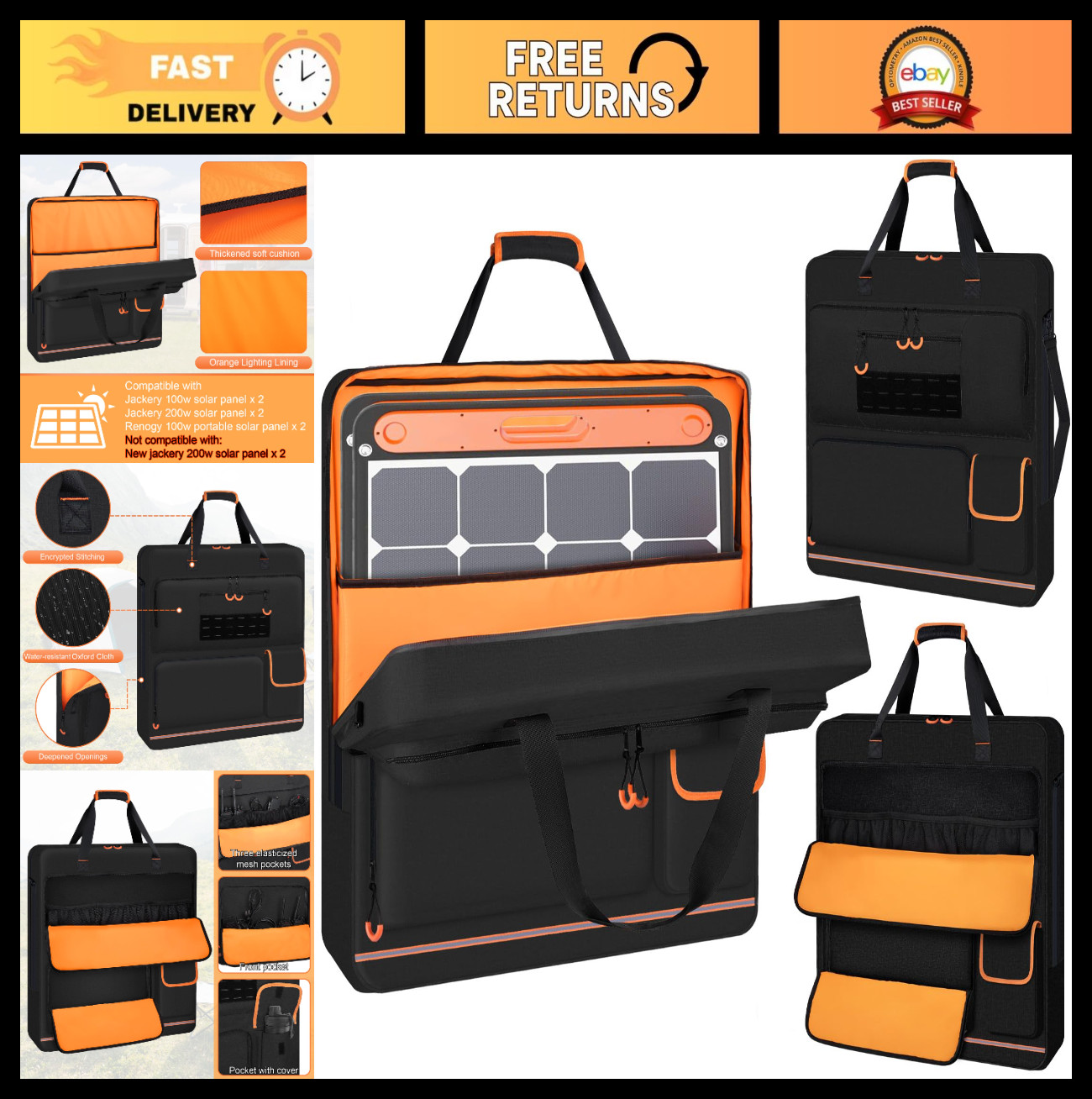Solar Panel Carrying Case with Zipper, Deep Opening & Multi-Accessory Space – Fi