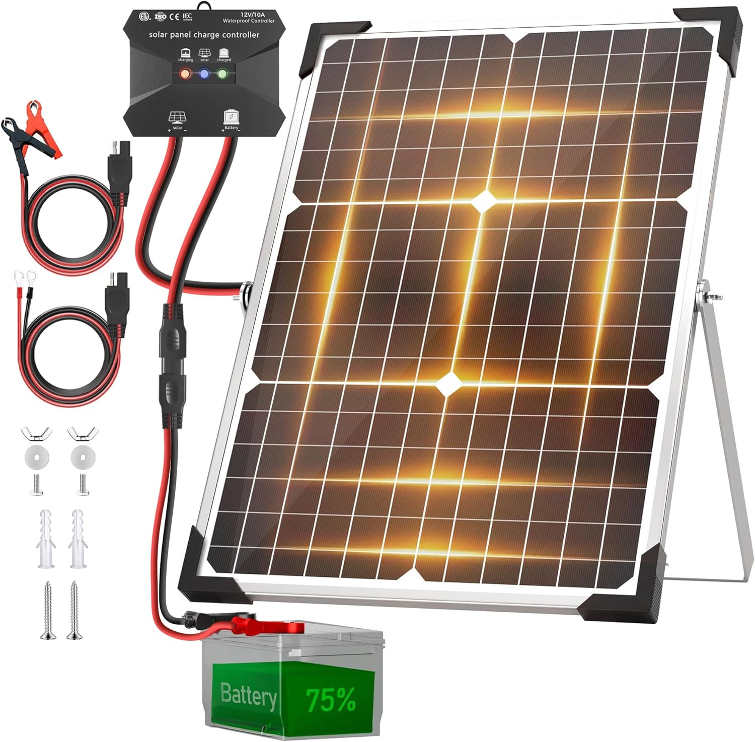30W Solar Battery Charger – 12V Solar Panel Kit with 10A Smart Charge Controller