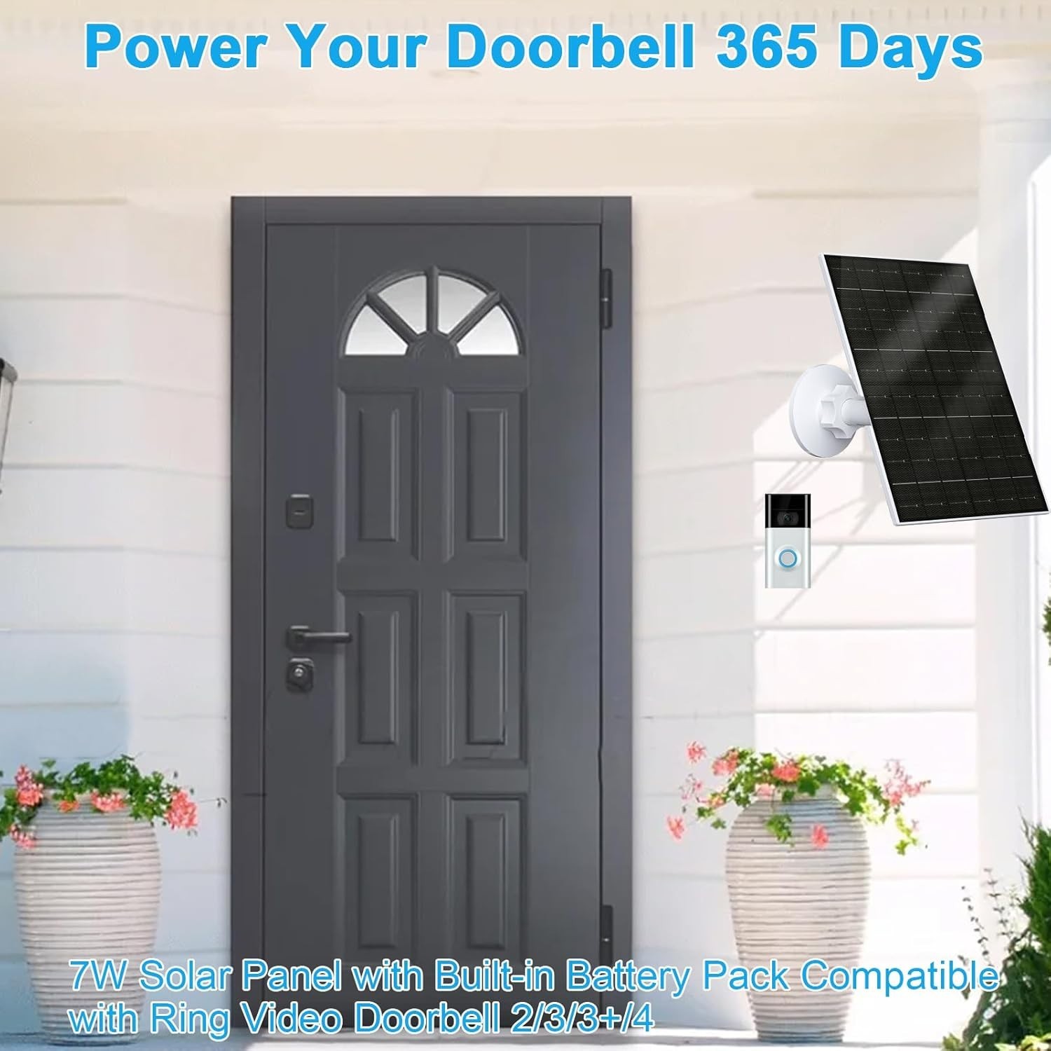 FUTURENZEN 7W Solar Panel Kit with Battery for Ring Video Doorbell T66-15