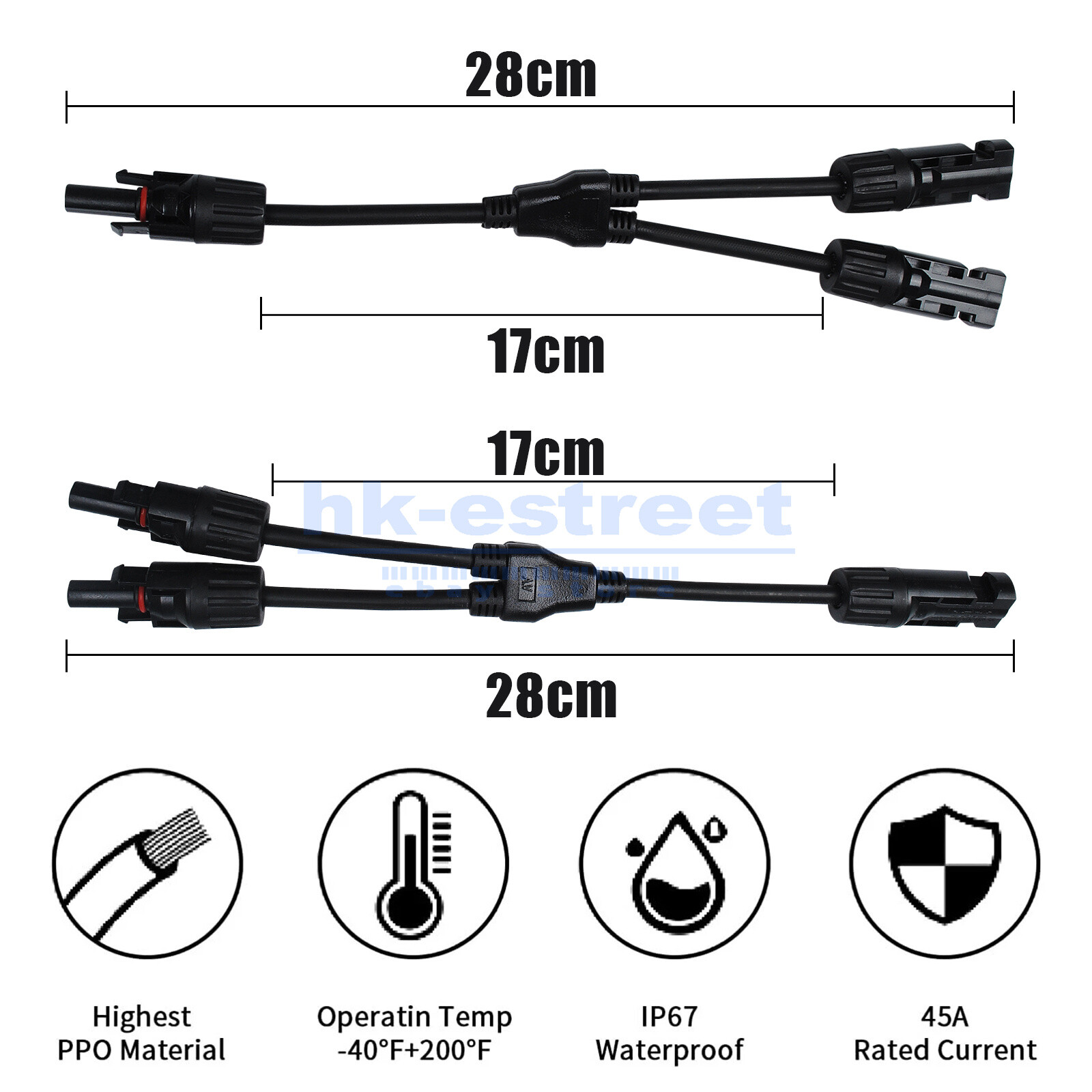 Solar Panel Y Branch Cable Connection Waterproof Adapter Connector Extension