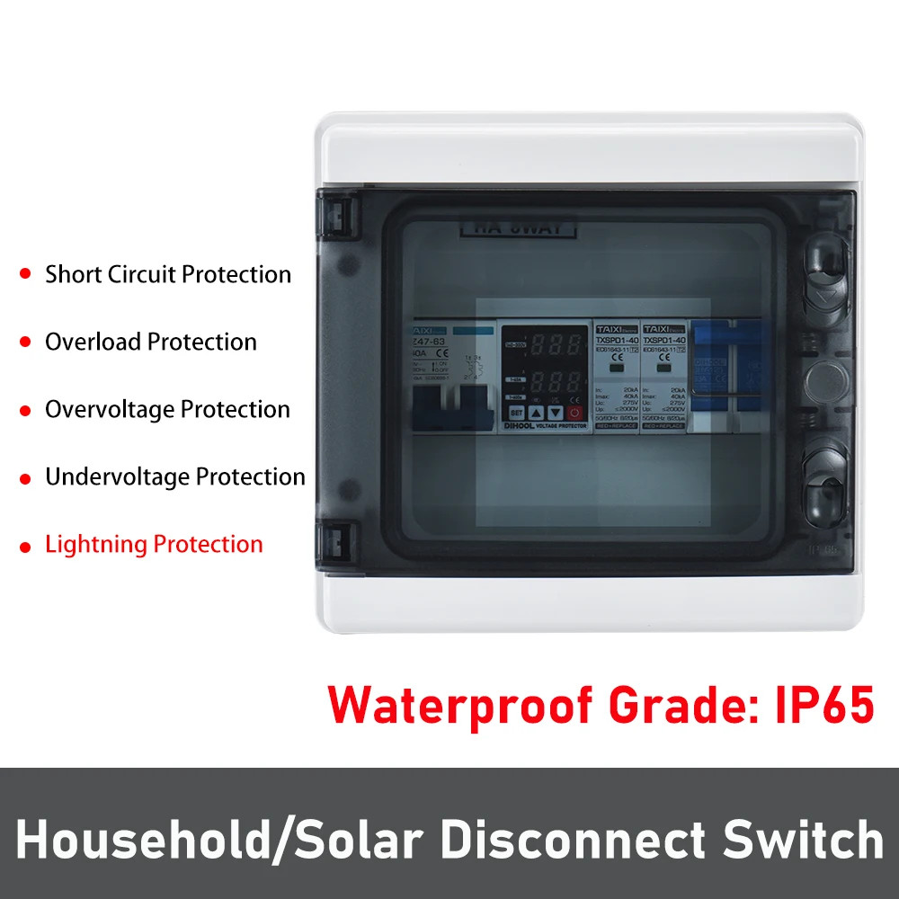 AC Combiner Box 230V 10A~63Amp Circuit Breaker SPD Household/Solar Overvoltage/U