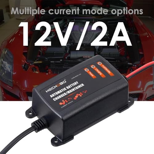 HECHOBO 12v 2A Battery Charger, Trickle Charger for Lawn Mower Battery, 4