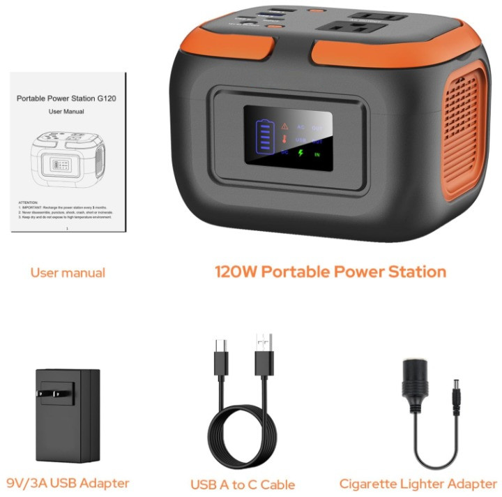 Estación de Energía Portátil 120W 97.6Wh con Salida AC USB-C para Camping, Nuevo