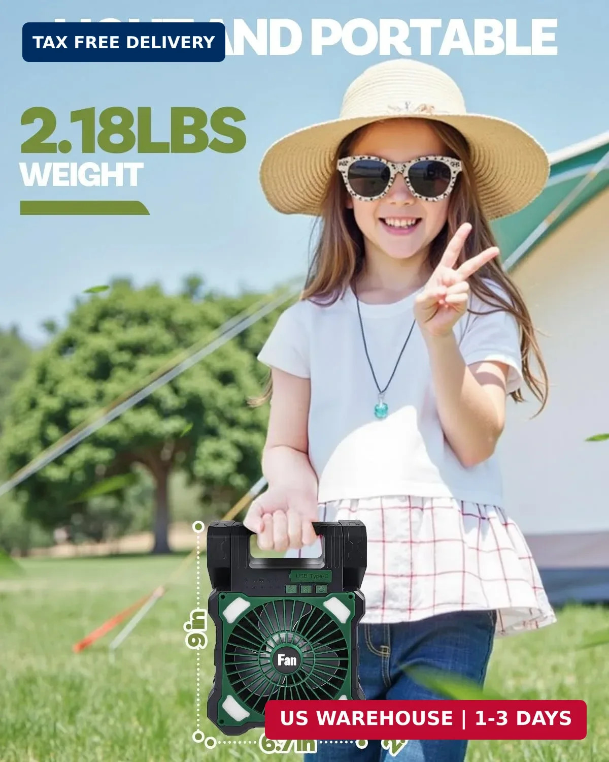22000mAh Camping Solar Fan, Dual-Panel Rechargeable Solar Powered Fan with LED L