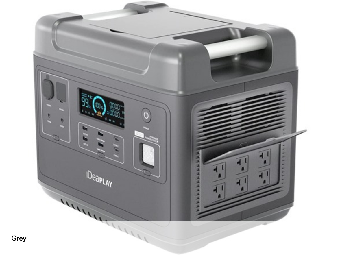 IDEAPLAY SN2200 2000Wh 2200W LiFePO4 Solar Generator Portable Power Station GRAY