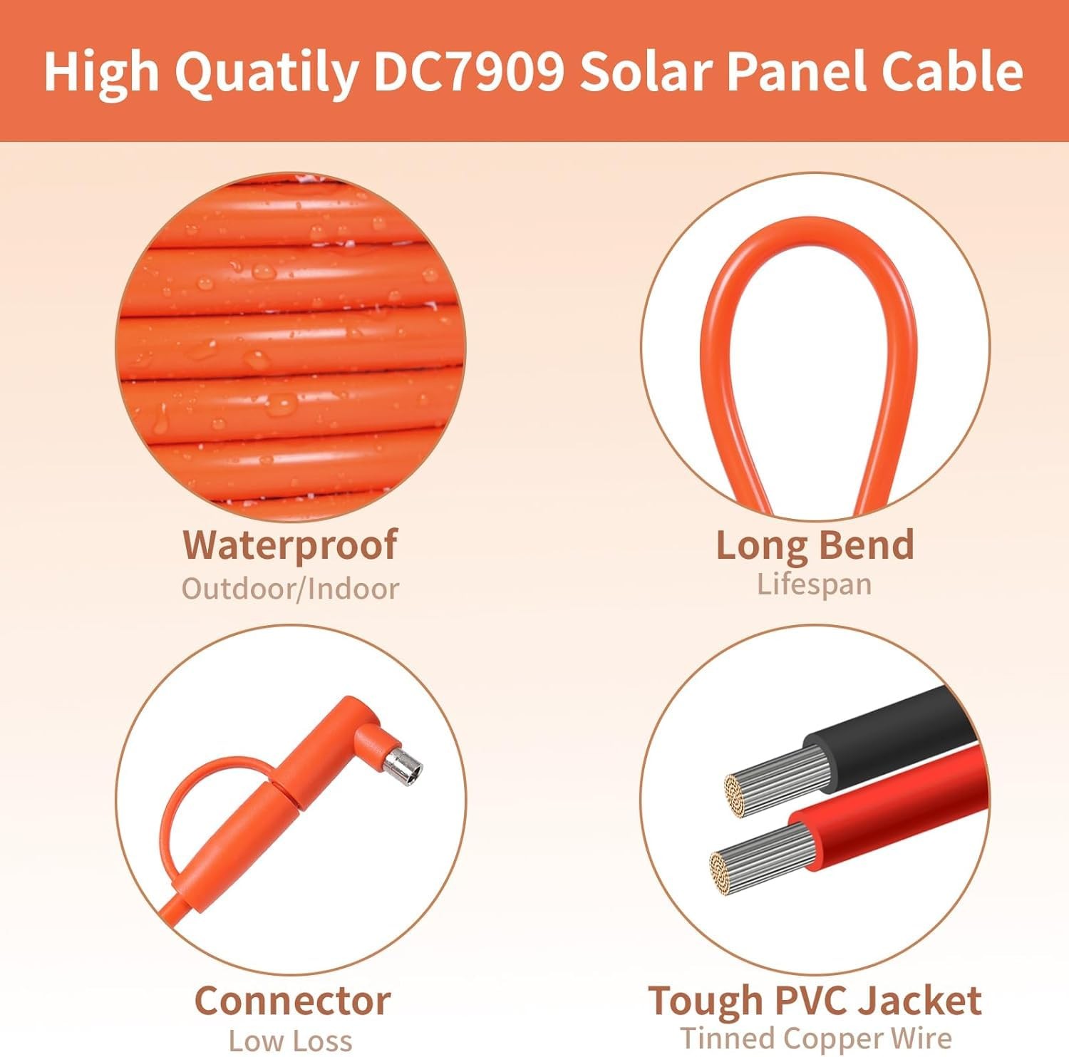 Behaunty Solar Connector DC 8mm Adapter Cable 50FT, 12AWG + 14AWG Tinned Copper