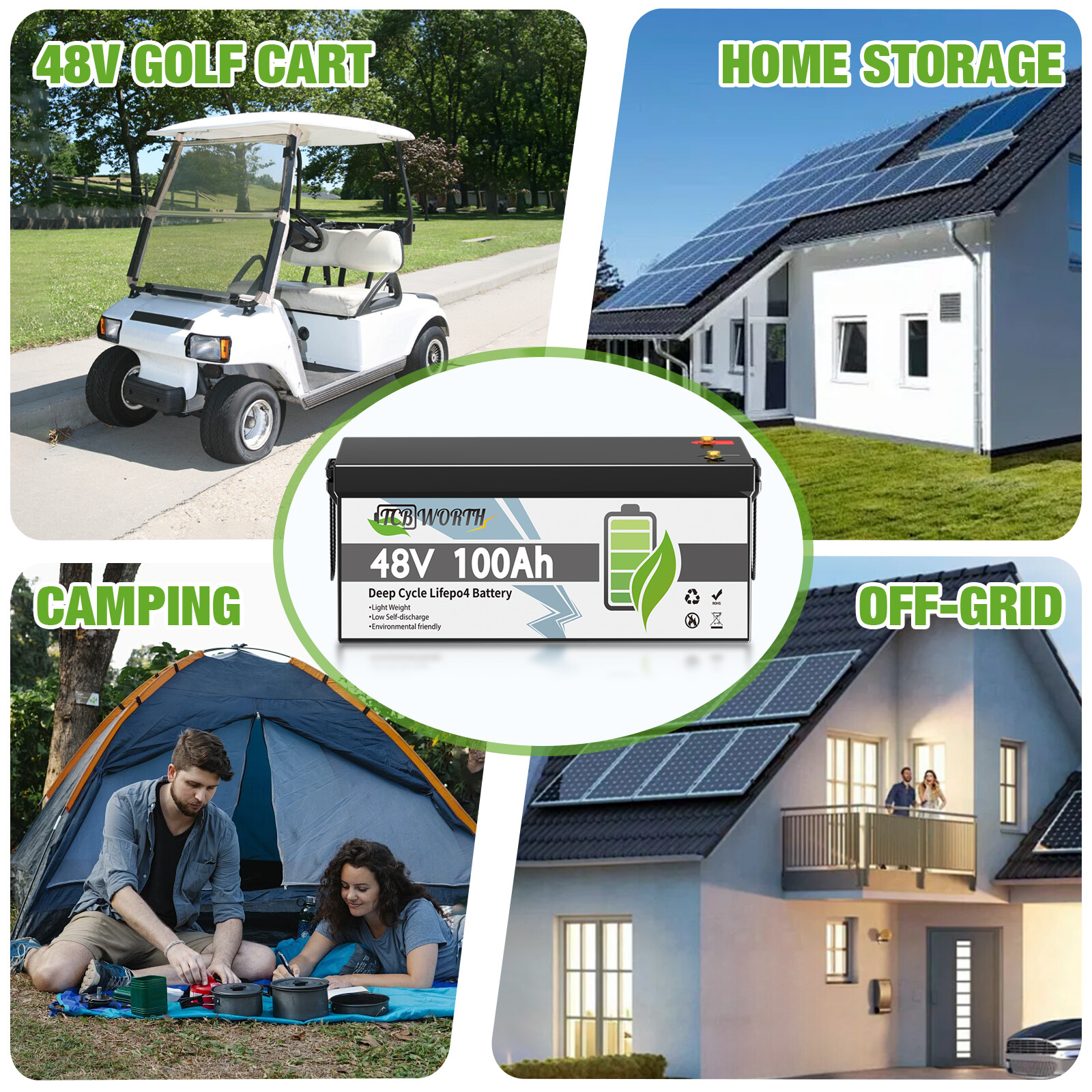 48V 100Ah Lithium LiFePO4 Battery 200A BMS 5120Wh Golf Cart UPS Solar Off-Grid