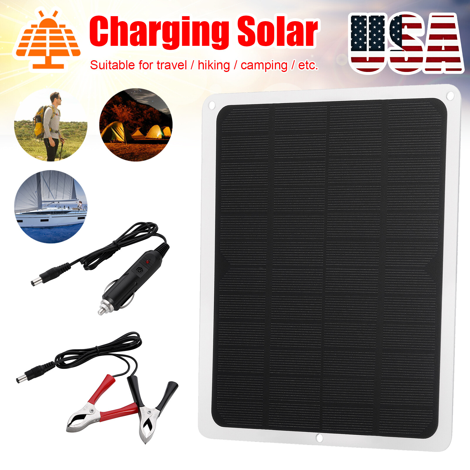 22W Solar Panel 12V Trickle Charger Battery Charger Kit Maintainer Boat Car RV