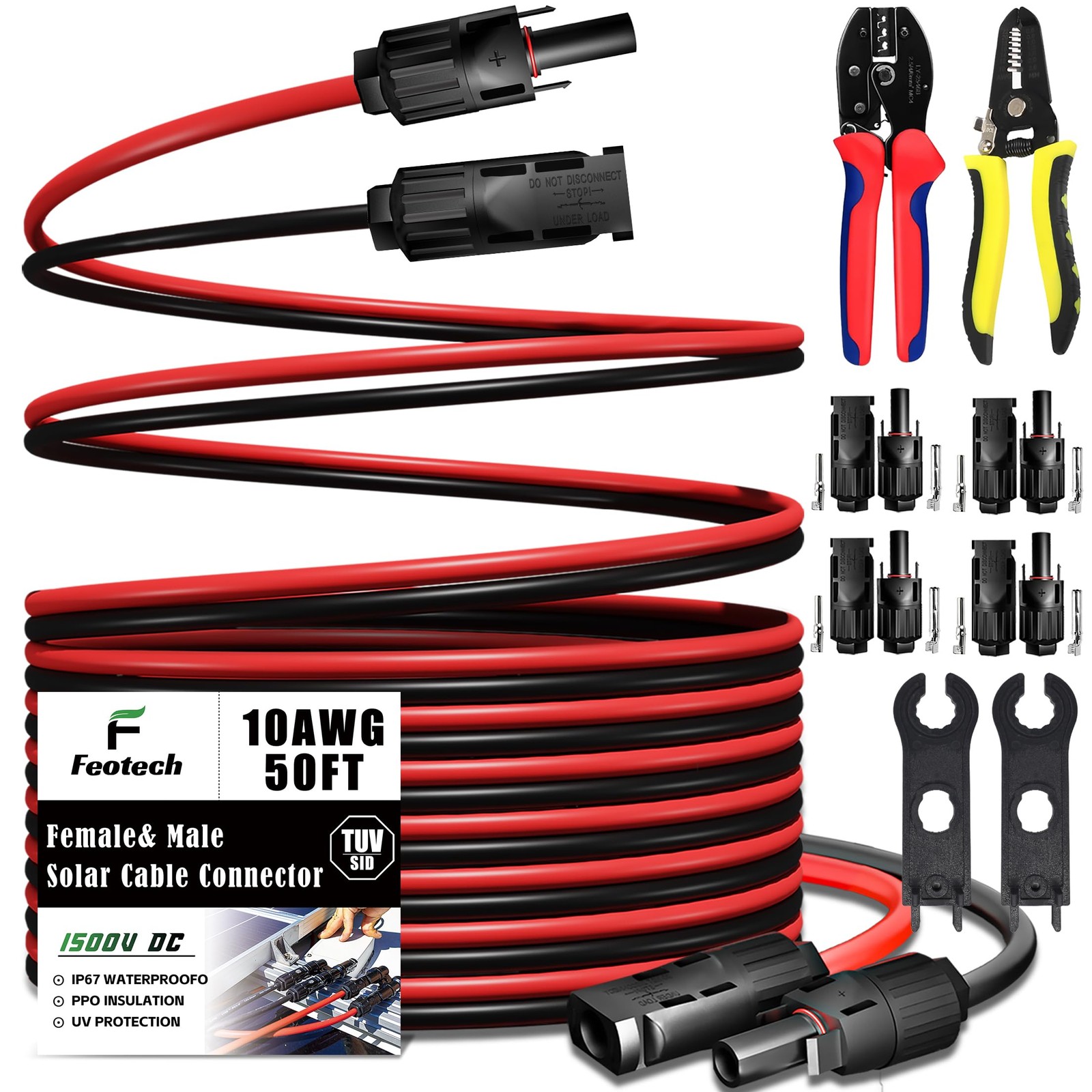 Twin Wire 50FT Solar Extension Cable – 10AWG 6mm² Solar Panel Connector, with…