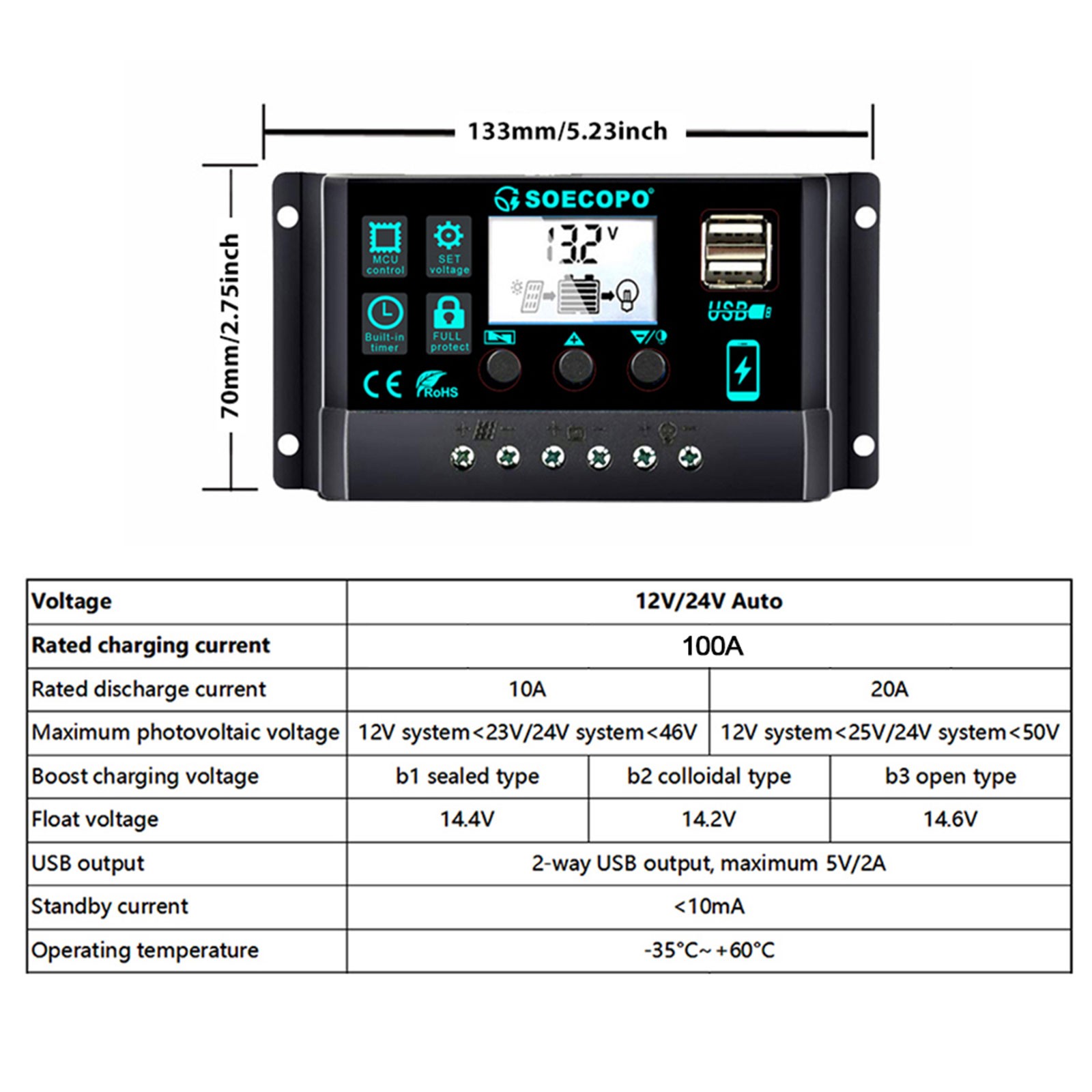 SOECOPO 6000W Solar System Kit,100A Controller, 12V DC to 110V/220V