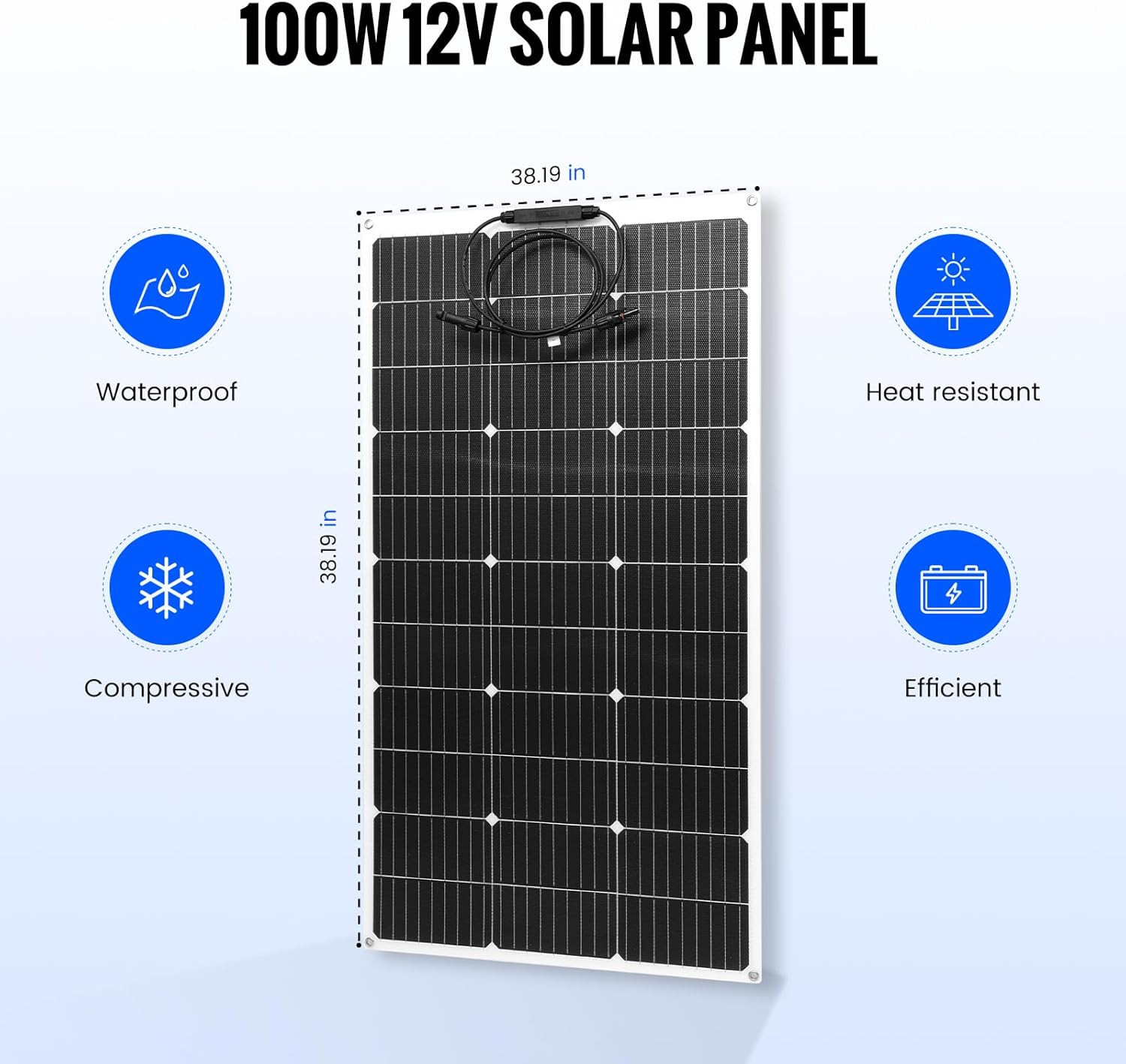 100W 12V Flexible Monocrystalline Solar Panel – Lightweight & Waterproof