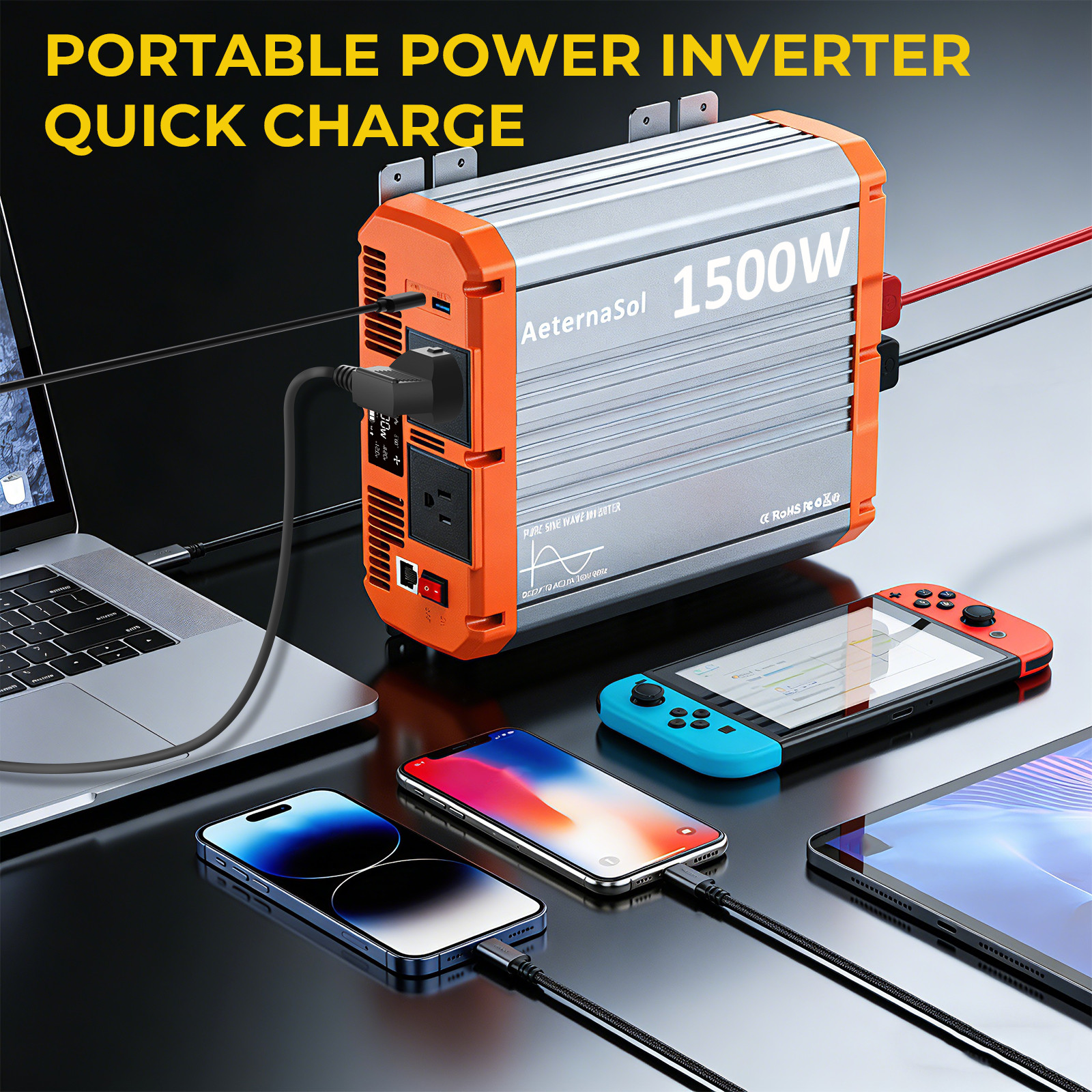 1500W Power Inverter Pure Sine Wave Inverter 12V 110V 120V Car Truck Boat Solar