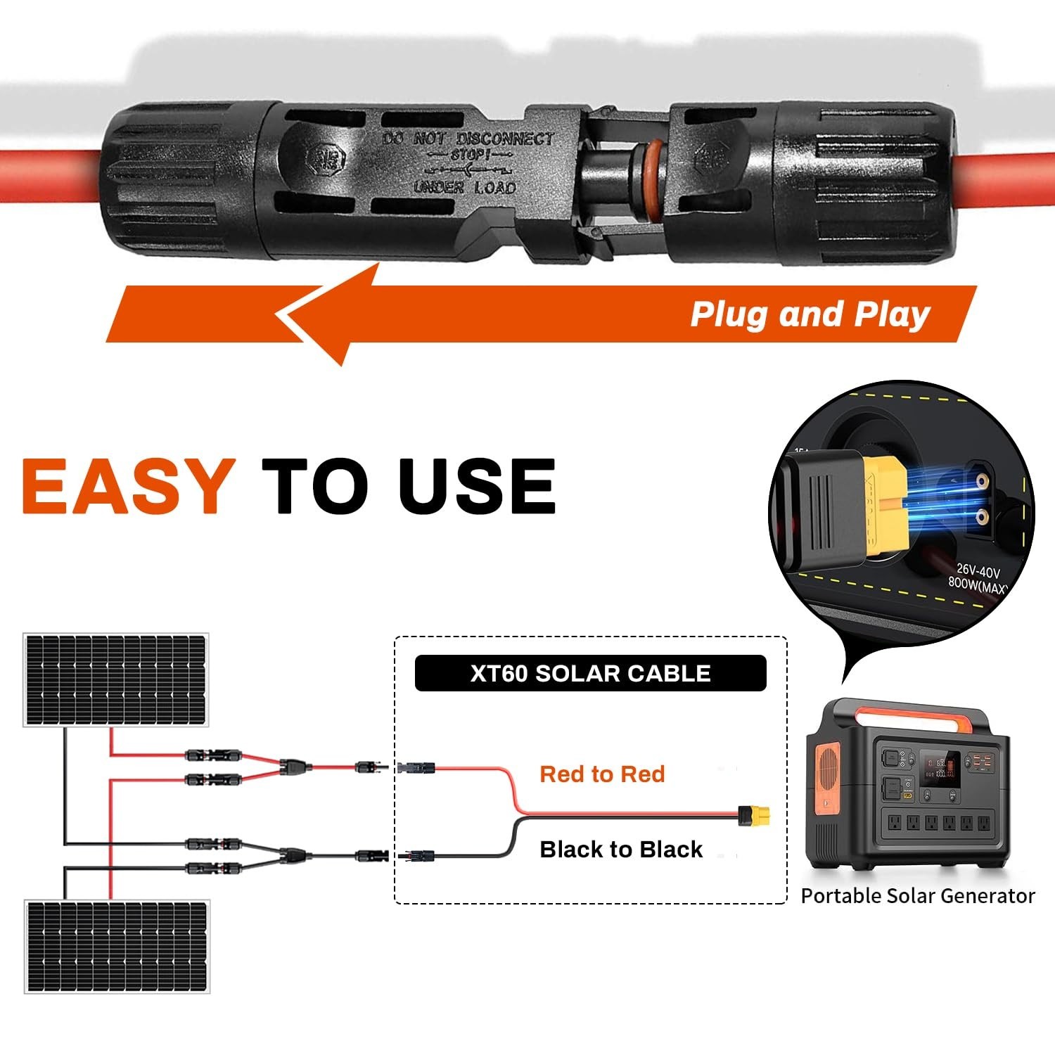 10Ft XT60 Extension Cable 12AWG – Waterproof Solar Connector for Efficient Power