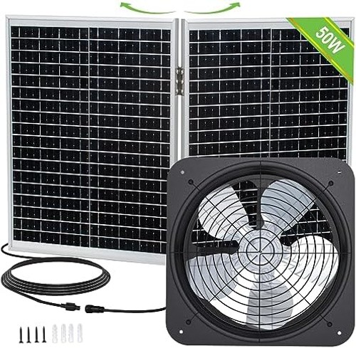 ECO-WORTHY 50W Solar Attic Fan Kit, 50W Foldable Solar Panel and 14″ DC Fan w…