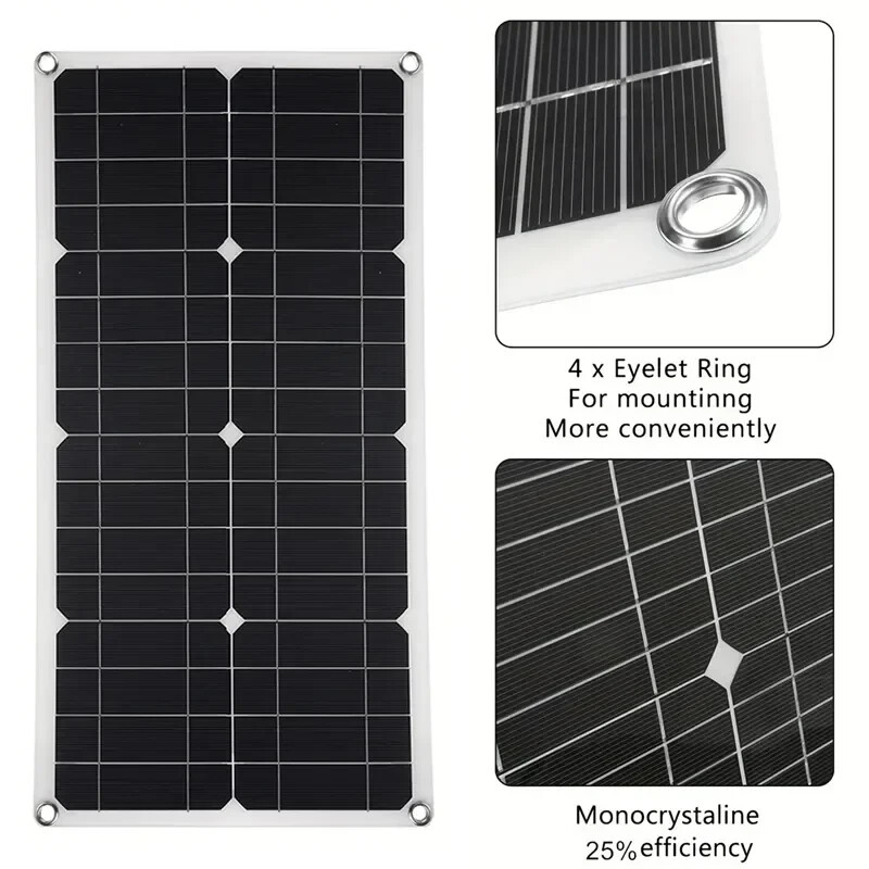 1000W 18V Monocrystalline Silicon Solar Panel Dual USB 12V/5V DC Single Crystal