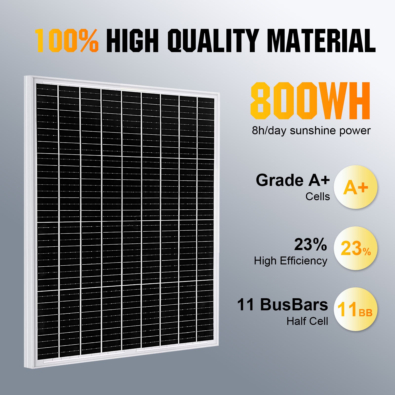 PFCTART 700W Mono Solar Panel 100W PV Module Home Off Grid RV Solar Generator