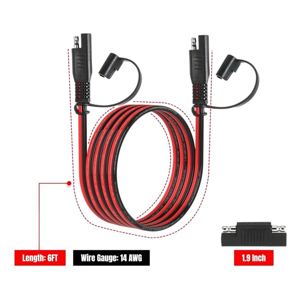 14AWG SAE Extension Cable 6FT with Polarity Adapter for Solar Panel RV Battery