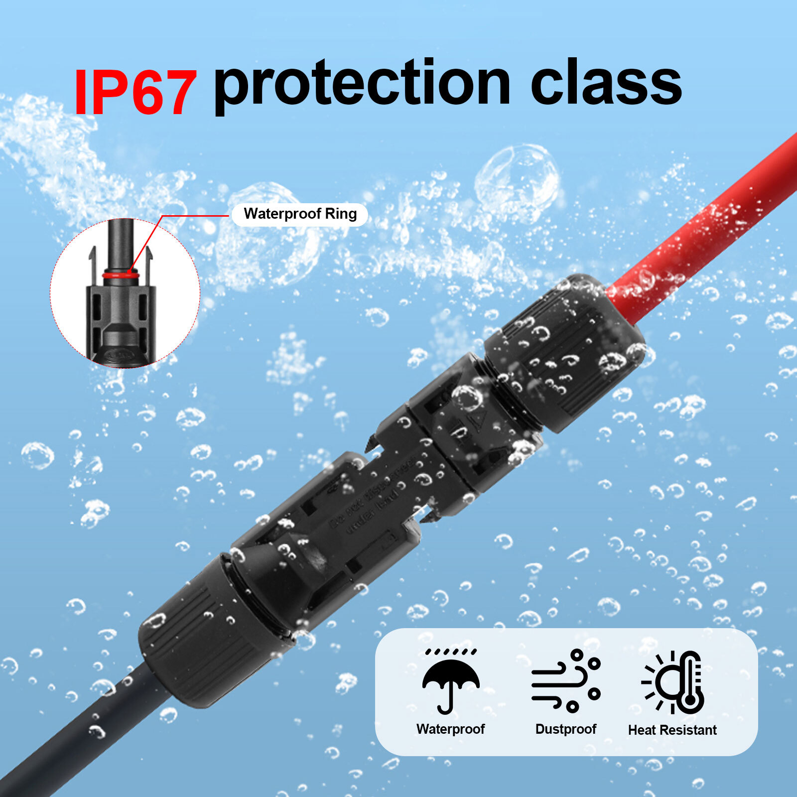 10AWG Solar Panel Male and Female Connectors Extension Cables-1 Pair (Red&Black)
